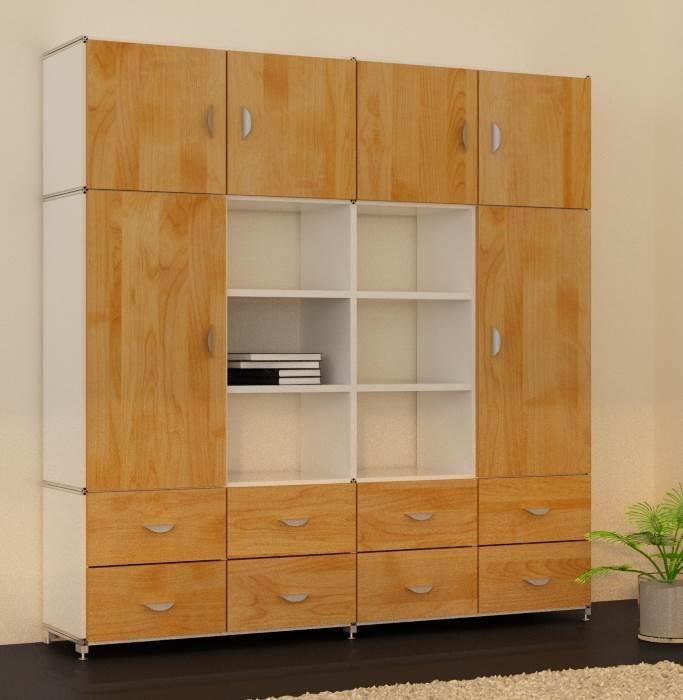 Designregal in weiss und Erle